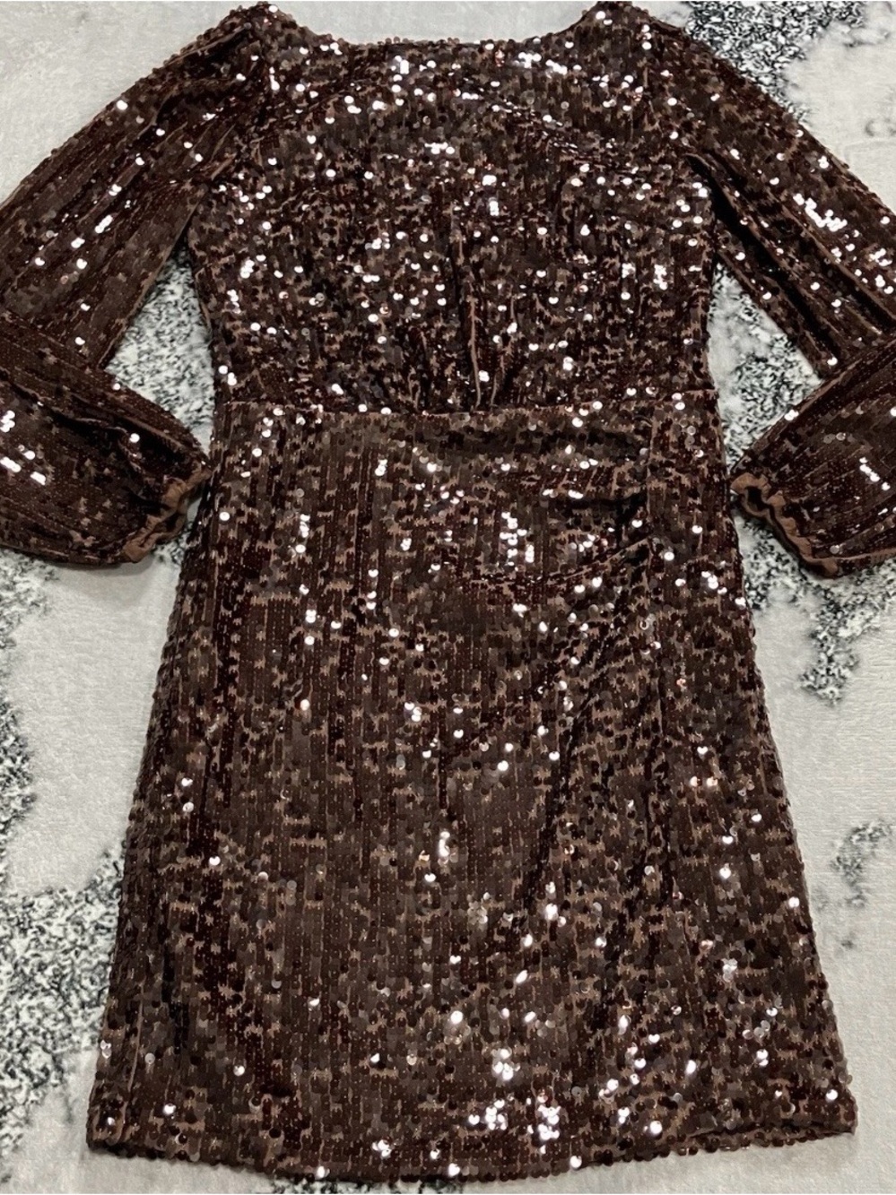 Loft Brown Sequin Long Sleeve Party Cocktail Dress Womens Size 6